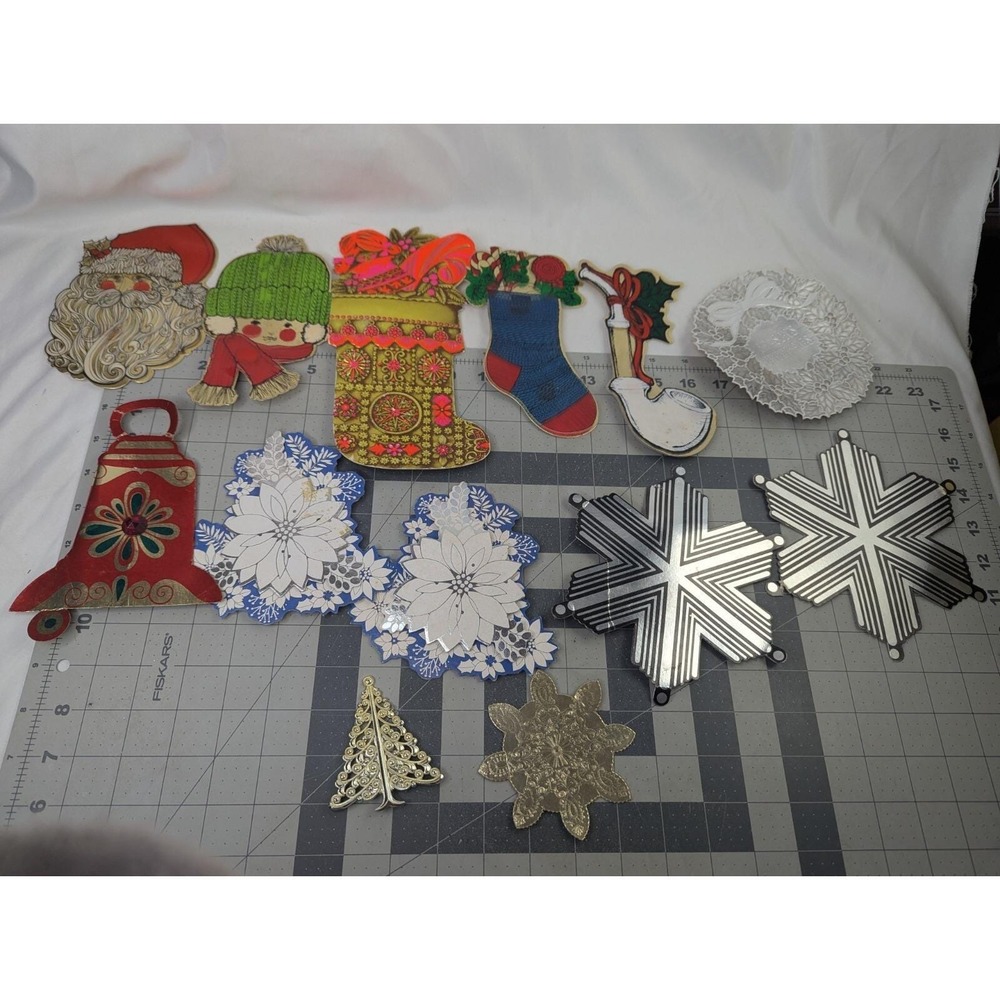 Hallmark Vintage Cards Christmas Decor Hanging Paper Metallic Foil Lot